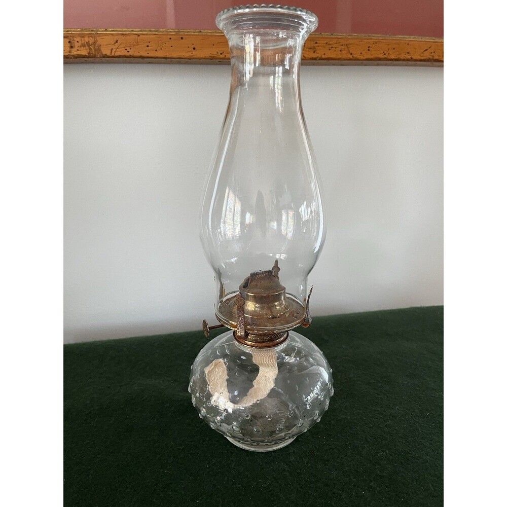 Vintage Lamplight Farms 13" Clear Hobnail Glass Oil Lamp With Chimney